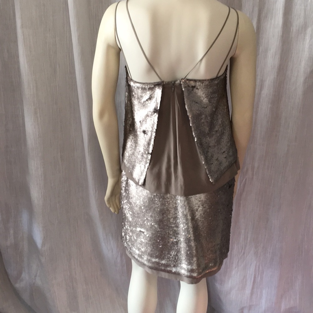 NWT pewter sequined silk trimmed cocktail dress - Picture 5 of 5